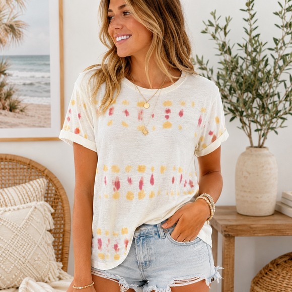 Faherty Tops - Faherty Tie Dye T Shirt Women S White Short Sleeve Peru